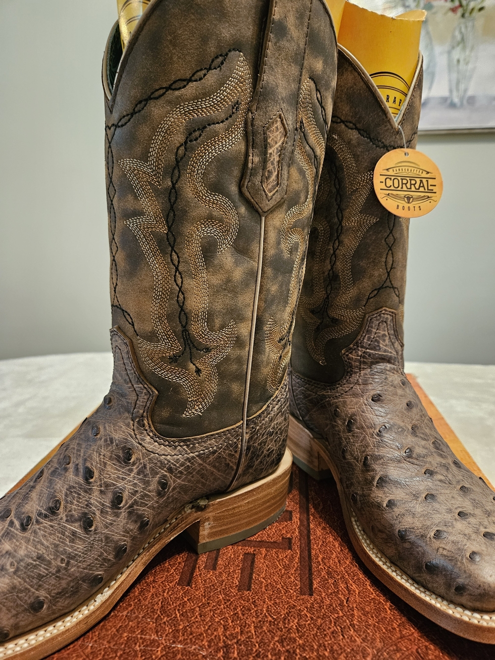Women's Corral Brown Exotic Ostrich Leather Boots Size 5.5